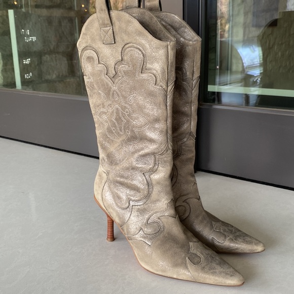 Kenneth Cole Reaction Shoes | Kenneth Cole Cos Im Hot Stiletto Cowboy Boots | Color: Gray/Silver | Size: 9 | Curbur's Closet